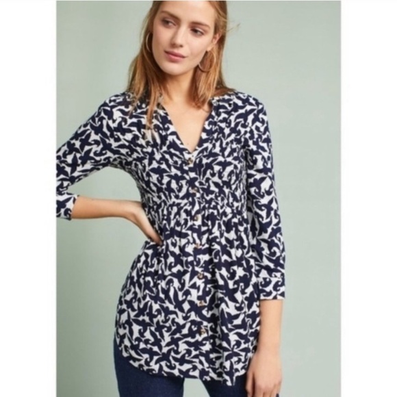 Anthropologie Maeve Alexa bird print smocked - Picture 2 of 10